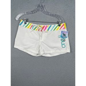 O'neill Junior Womens Size 3 White Swim Shorts Rainbow Waistband NWT